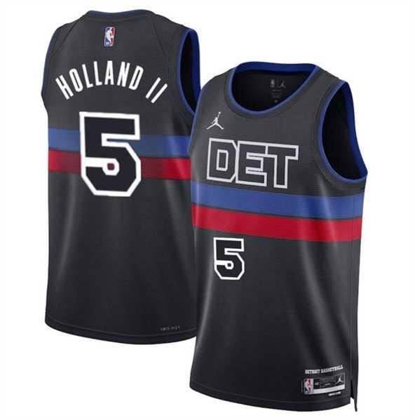 Mens Detroit Pistons #5 Ron Holland II Black 2024 Draft Statement Edition Stitched Jersey Dzhi